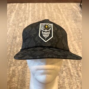 MCD  Black Patterned Cap with Skull Emblem